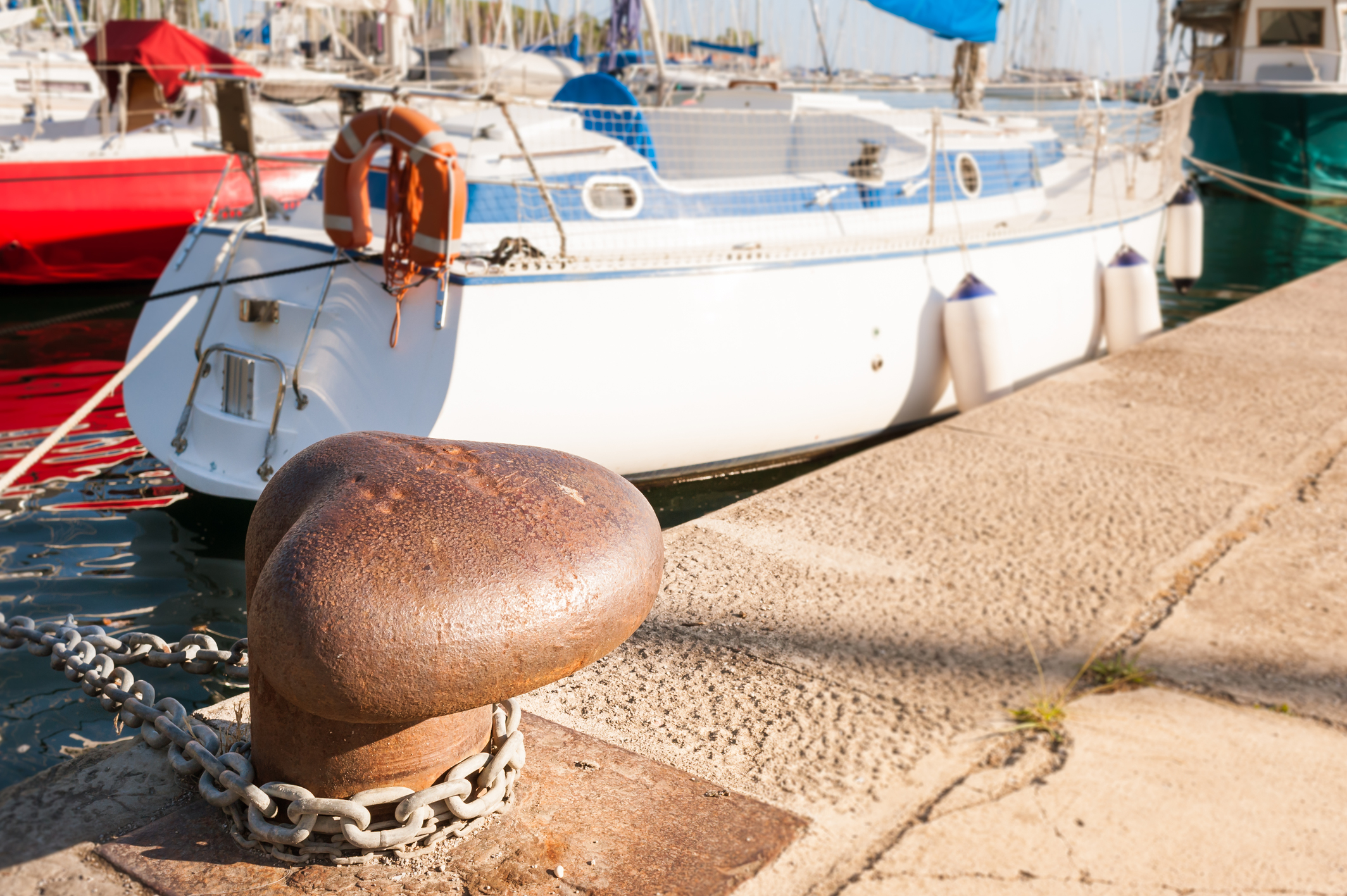 Bollard on the dock of a port